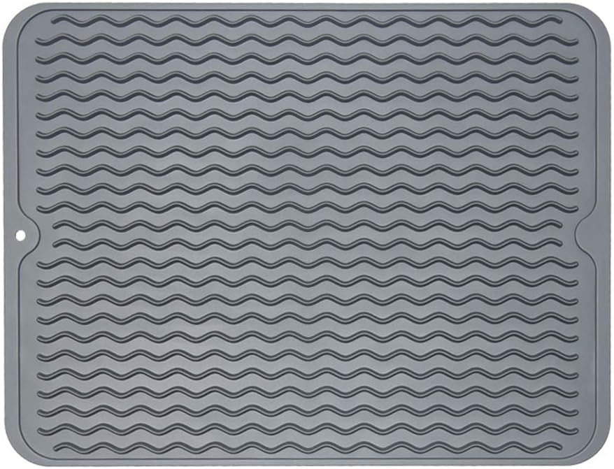 Embrace Your Volition Silicone Dish Drying Mat for Kitchen Counter, Eco-Friendly Quick Dry Dish Mat, Easy Clean Multi Usage Drying Matt, Heat Resistant Trivet, 12" x 16" Large, Gray