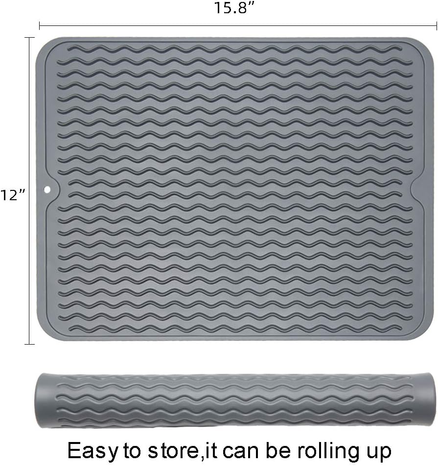 Embrace Your Volition Silicone Dish Drying Mat for Kitchen Counter, Eco-Friendly Quick Dry Dish Mat, Easy Clean Multi Usage Drying Matt, Heat Resistant Trivet, 12" x 16" Large, Gray