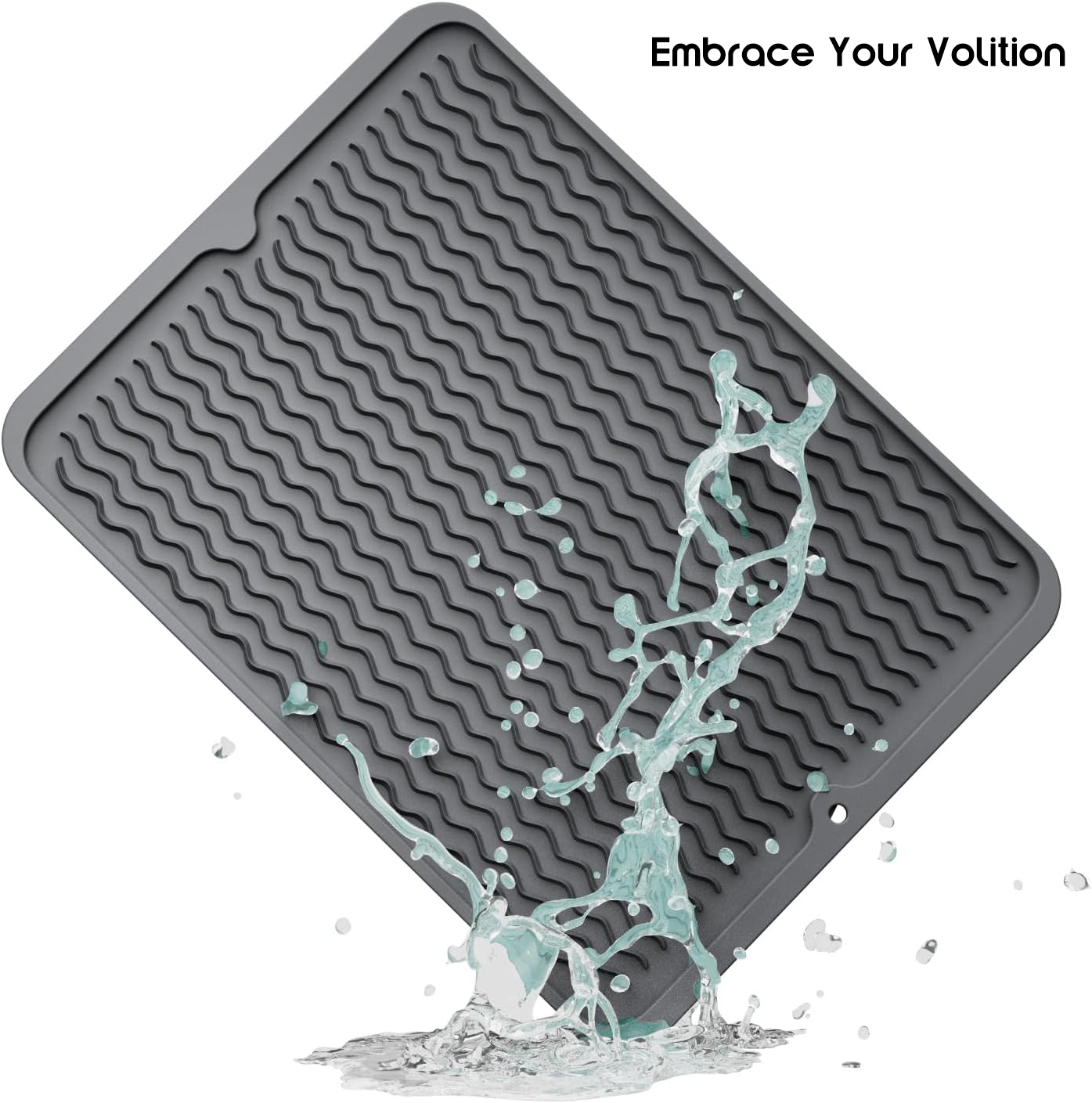 Embrace Your Volition Silicone Dish Drying Mat for Kitchen Counter, Eco-Friendly Quick Dry Dish Mat, Easy Clean Multi Usage Drying Matt, Heat Resistant Trivet, 12" x 16" Large, Gray